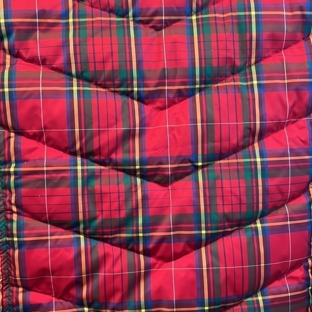 Red preppy classic plaid down filled NWT lands End zip puffer vest size 3XP - Picture 6 of 10